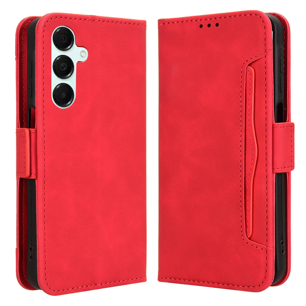 For Samsung Galaxy A16 5G / A16 4G Leather Case Phone Wallet Cover with Multiple Card Slots - Red
