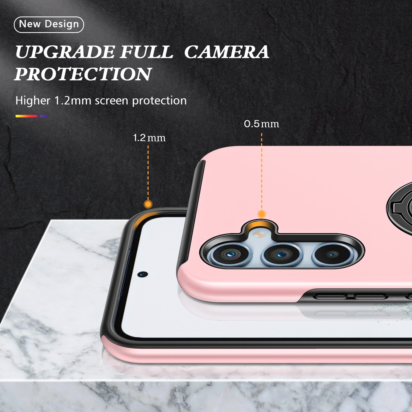 For Samsung Galaxy A16 5G / A16 4G Case PC+TPU Phone Cover with Rotatable Ring Holder - Rose Gold