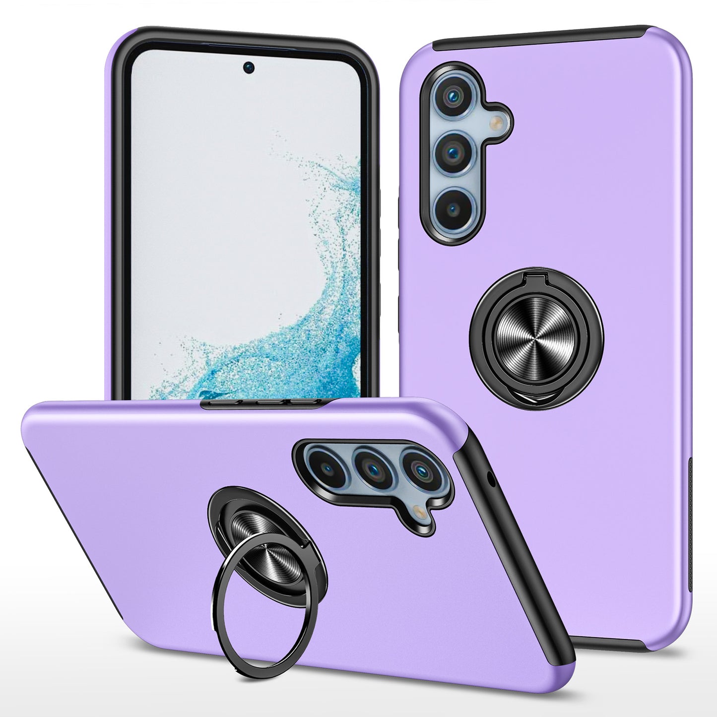 For Samsung Galaxy A16 5G / A16 4G Case PC+TPU Phone Cover with Rotatable Ring Holder - Purple