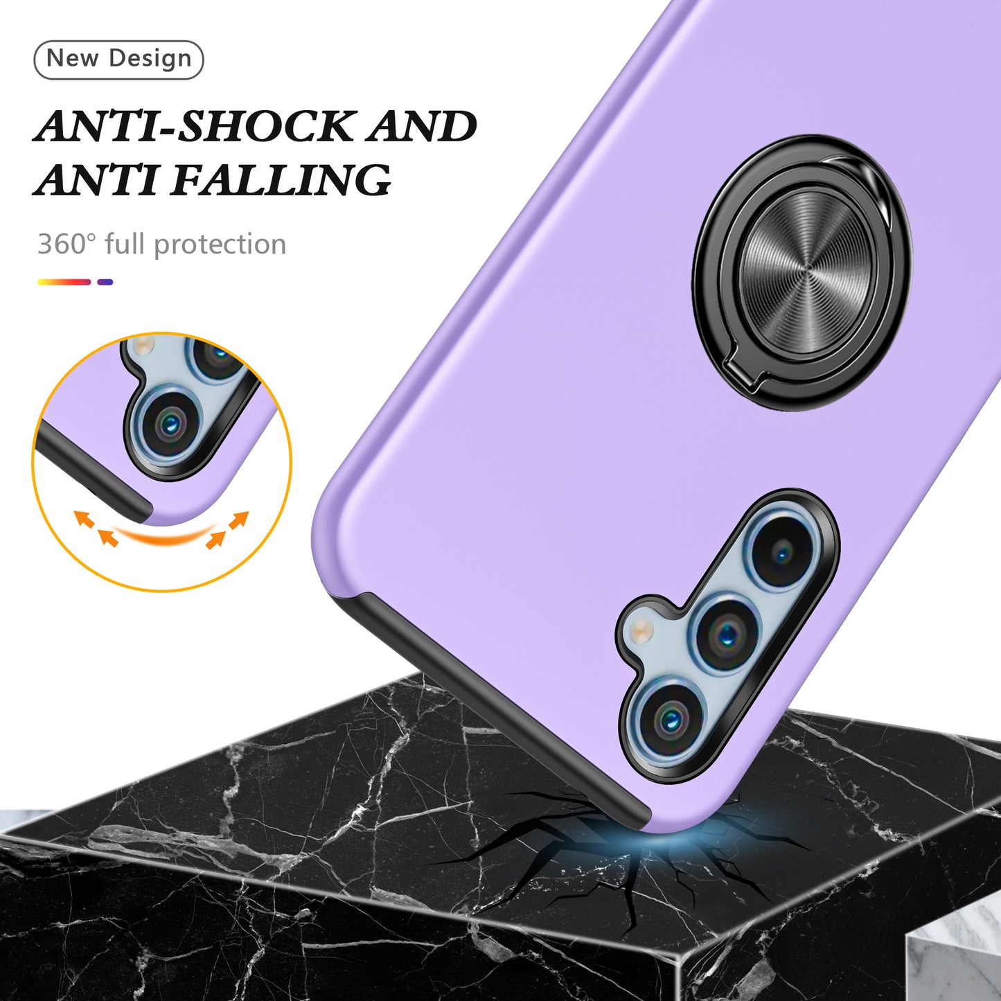 For Samsung Galaxy A16 5G / A16 4G Case PC+TPU Phone Cover with Rotatable Ring Holder - Purple