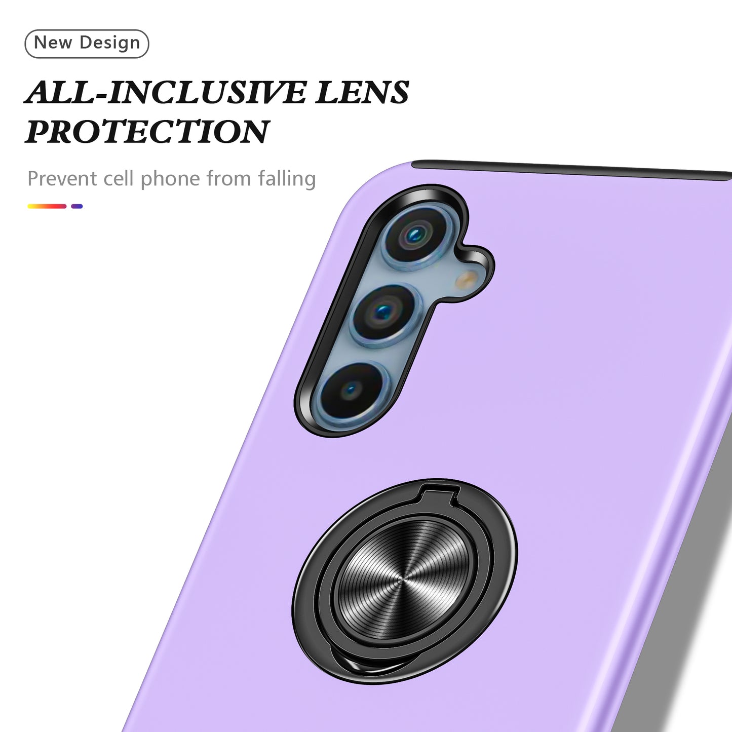 For Samsung Galaxy A16 5G / A16 4G Case PC+TPU Phone Cover with Rotatable Ring Holder - Purple