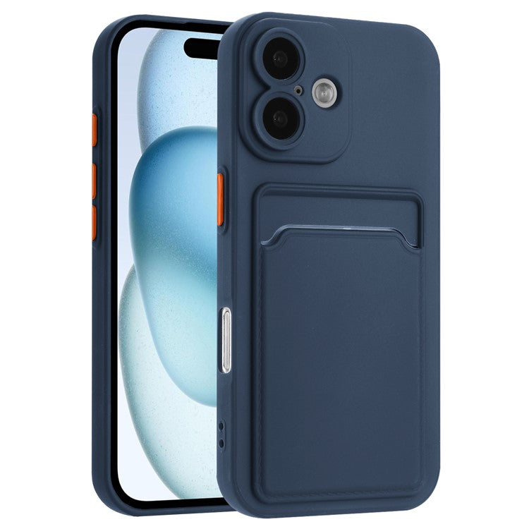 For iPhone 16 Case Flexible TPU Phone Cover with Back Card Slot - Navy Blue