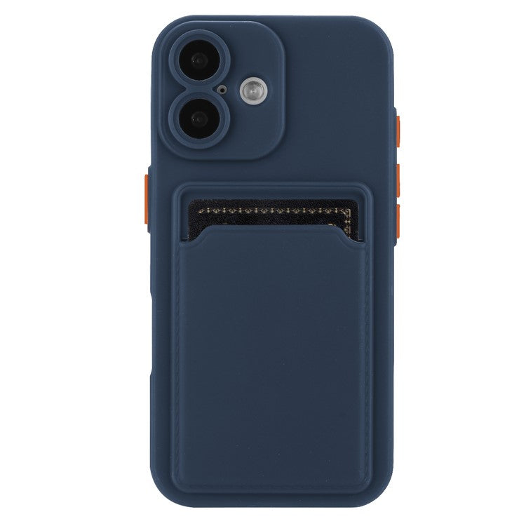 For iPhone 16 Case Flexible TPU Phone Cover with Back Card Slot - Navy Blue