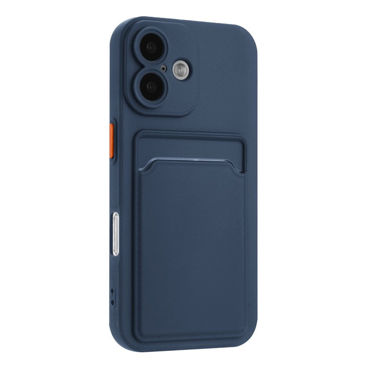 For iPhone 16 Case Flexible TPU Phone Cover with Back Card Slot - Navy Blue