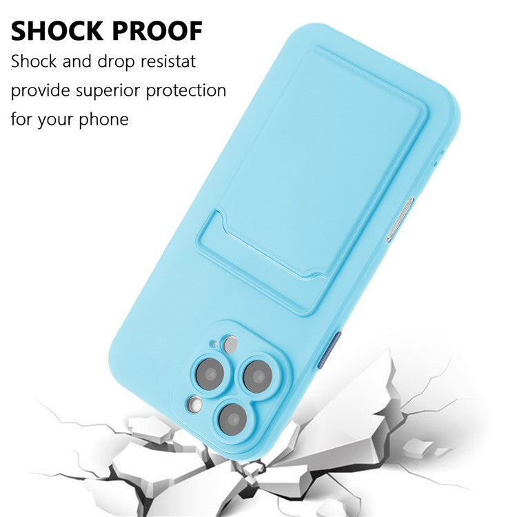 For iPhone 16 Pro Case Flexible TPU Phone Cover with Back Card Slot - Sky Blue