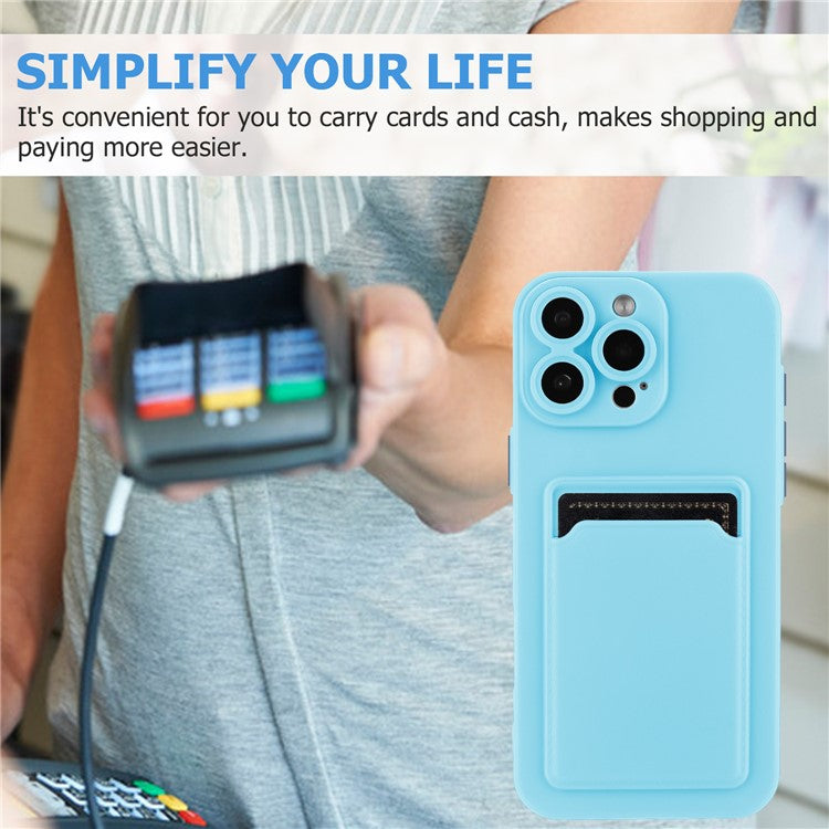 For iPhone 16 Pro Case Flexible TPU Phone Cover with Back Card Slot - Sky Blue