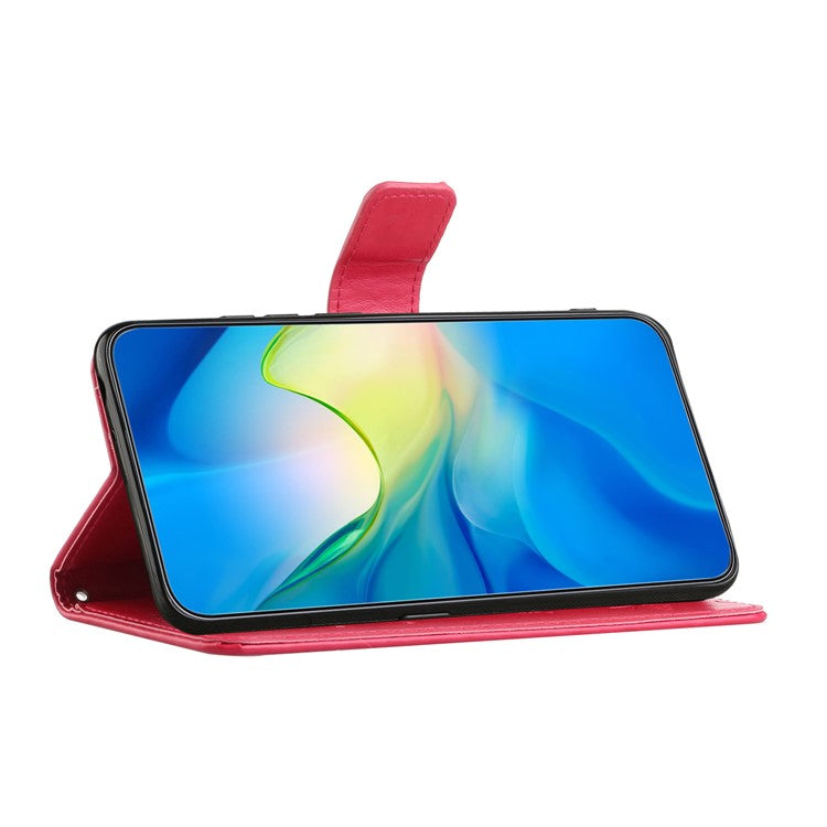 For Xiaomi Redmi Note 14 5G Case Wallet Stand Imprinted Butterfly Flower PU Leather Phone Cover - Red