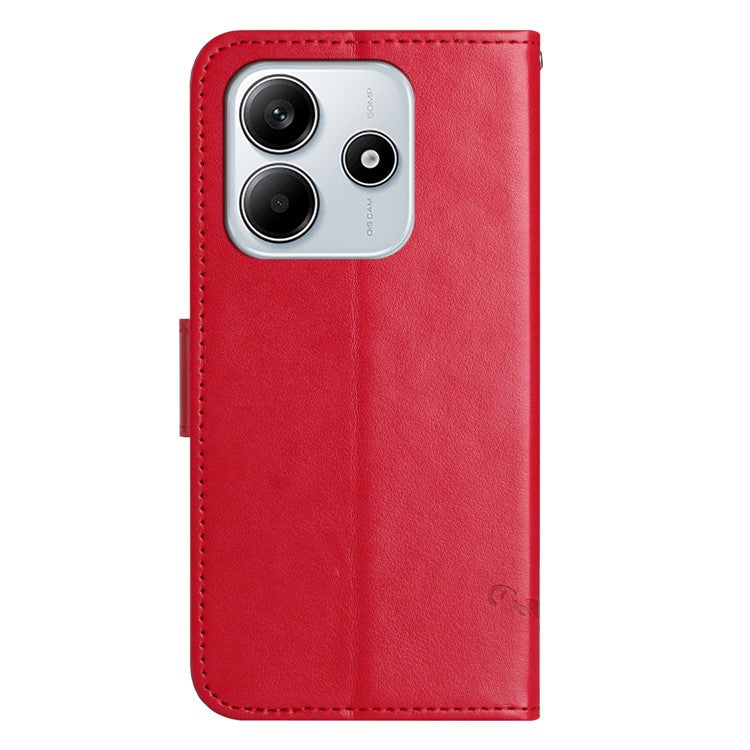 For Xiaomi Redmi Note 14 5G Case Wallet Stand Imprinted Butterfly Flower PU Leather Phone Cover - Red