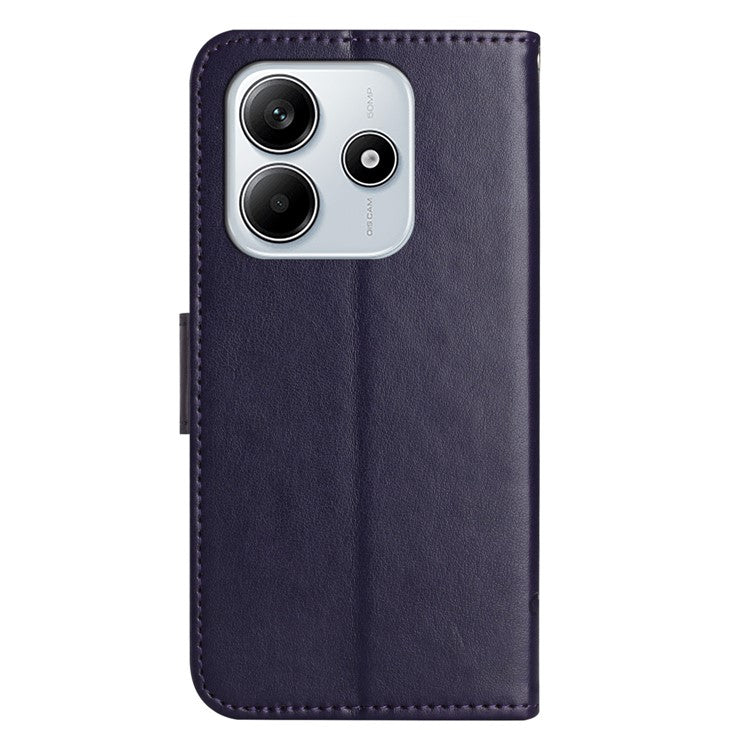 For Xiaomi Redmi Note 14 5G Case Wallet Stand Imprinted Butterfly Flower PU Leather Phone Cover - Dark Purple