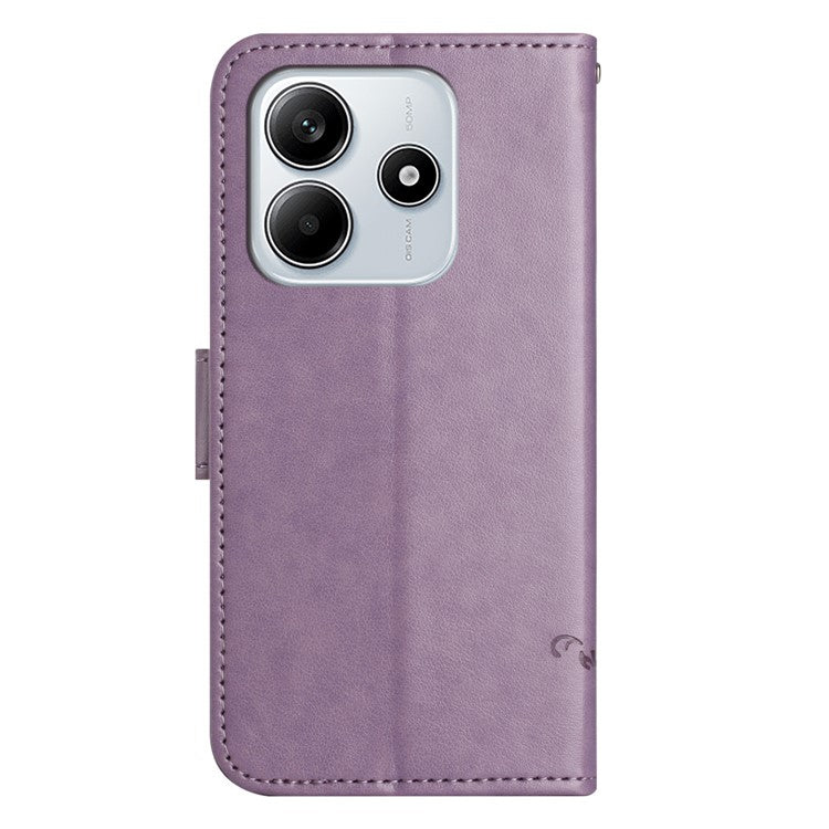 For Xiaomi Redmi Note 14 5G Case Wallet Stand Imprinted Butterfly Flower PU Leather Phone Cover - Purple