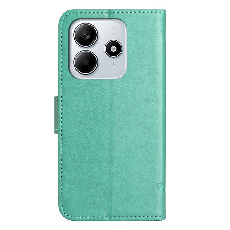 For Xiaomi Redmi Note 14 5G Case Wallet Stand Imprinted Butterfly Flower PU Leather Phone Cover - Cyan