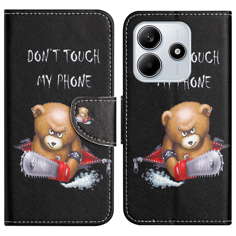 For Xiaomi Redmi Note 14 5G Leather Case Pattern Printing Cross Texture Phone Cover - Bear