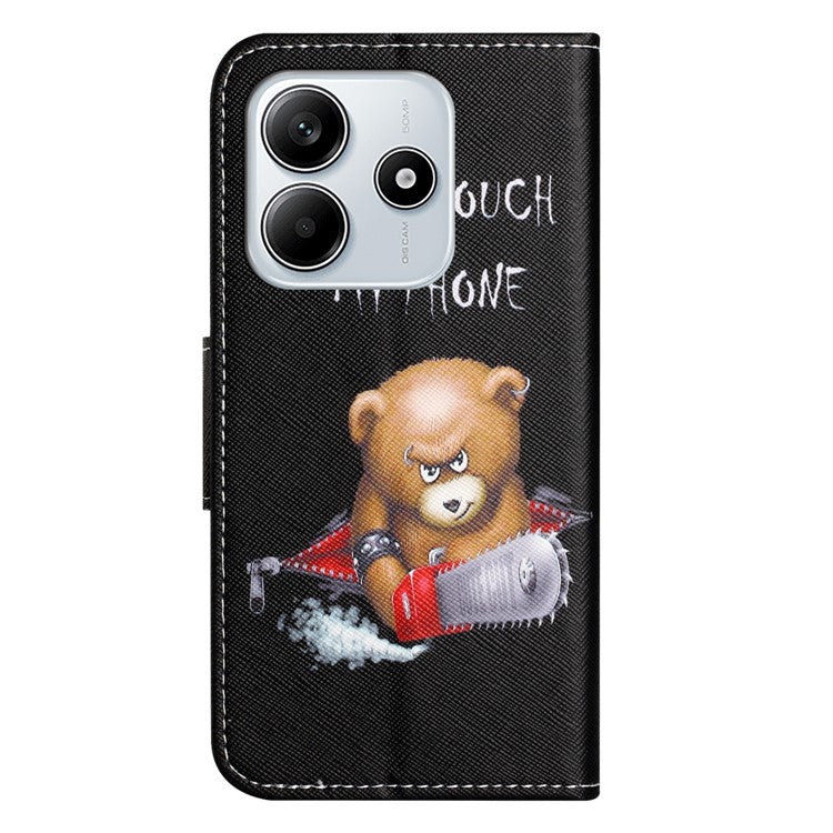 For Xiaomi Redmi Note 14 5G Leather Case Pattern Printing Cross Texture Phone Cover - Bear