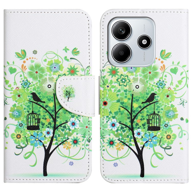 For Xiaomi Redmi Note 14 5G Leather Case Pattern Printing Cross Texture Phone Cover - Green Tree