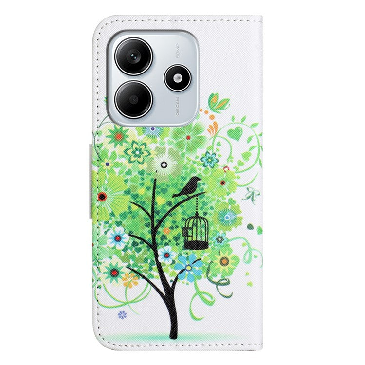 For Xiaomi Redmi Note 14 5G Leather Case Pattern Printing Cross Texture Phone Cover - Green Tree