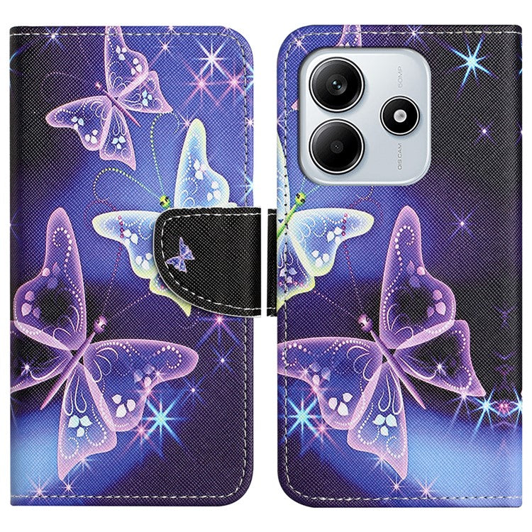 For Xiaomi Redmi Note 14 5G Leather Case Pattern Printing Cross Texture Phone Cover - Sparkling Butterfly