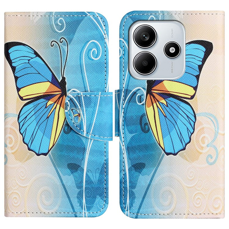 For Xiaomi Redmi Note 14 5G Leather Case Pattern Printing Cross Texture Phone Cover - Butterfly