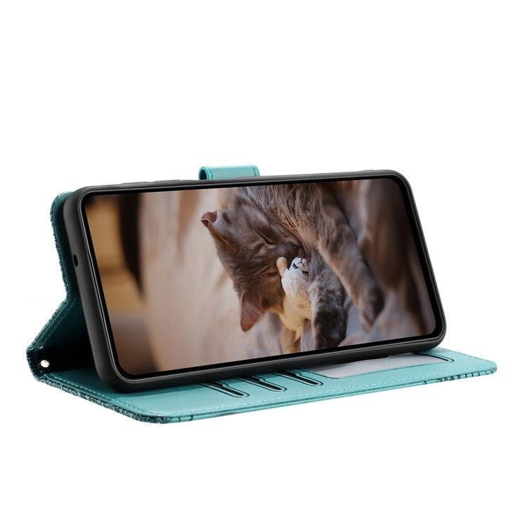 For Xiaomi Poco C75 4G / Redmi 14R 5G / 14C 4G Case with Wrist Strap Leather Phone Cover Wall Cats Pattern - Blue