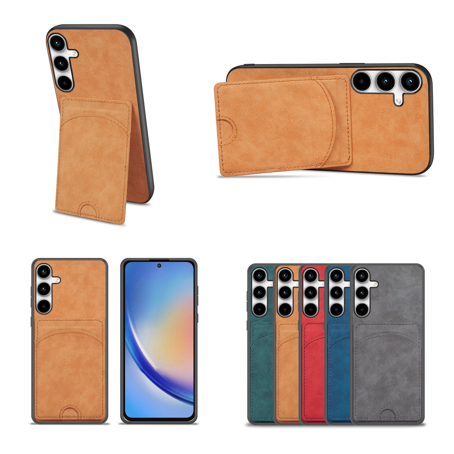 For Samsung Galaxy A16 5G / A16 4G Case Kickstand Leather Coated TPU Phone Cover with Card Slot - Red