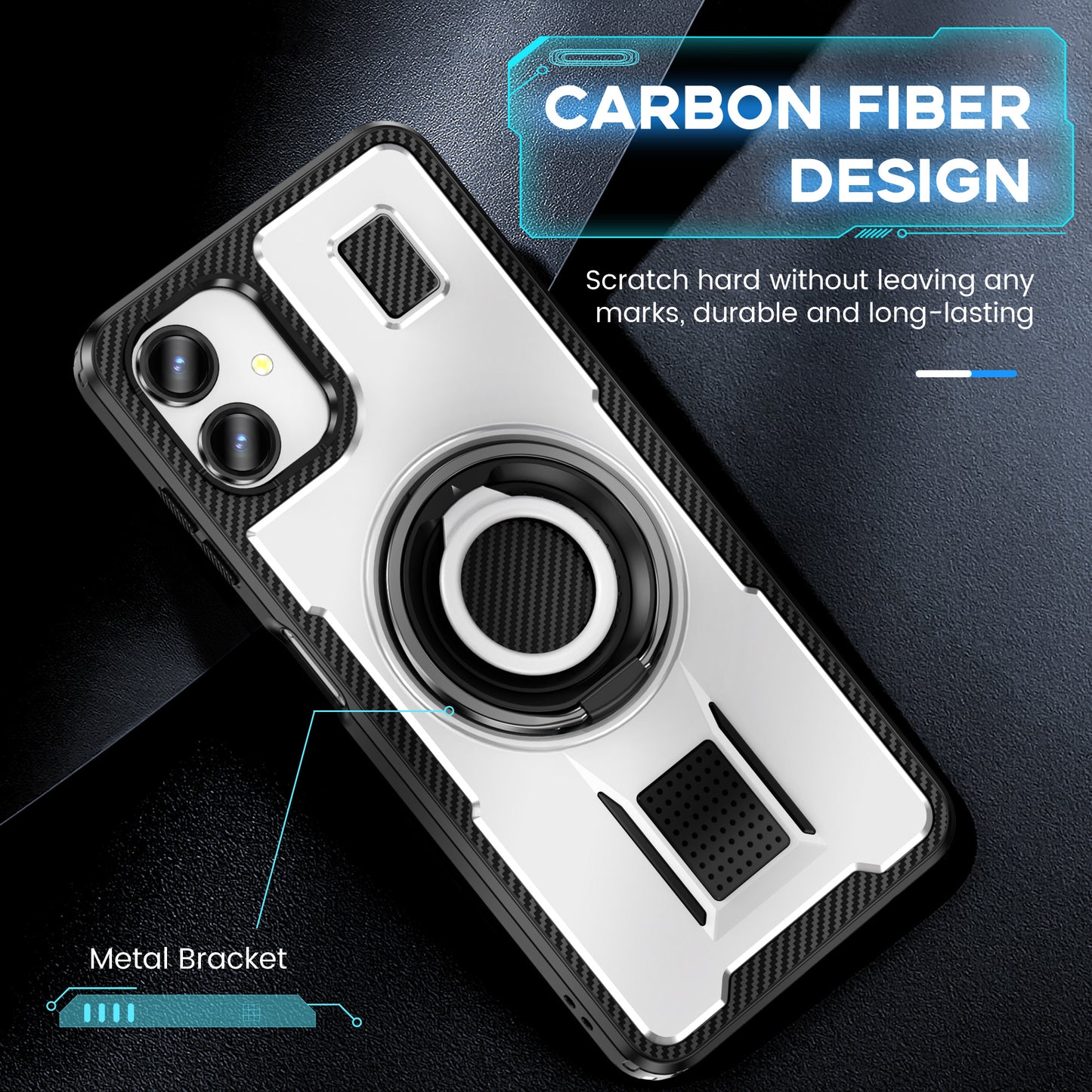 For Samsung Galaxy A06 Case TPU+PC Kickstand Phone Cover with Silicone Finger Strap - White