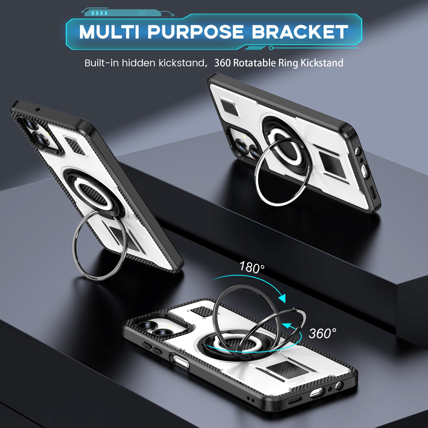 For Samsung Galaxy A06 Case TPU+PC Kickstand Phone Cover with Silicone Finger Strap - White