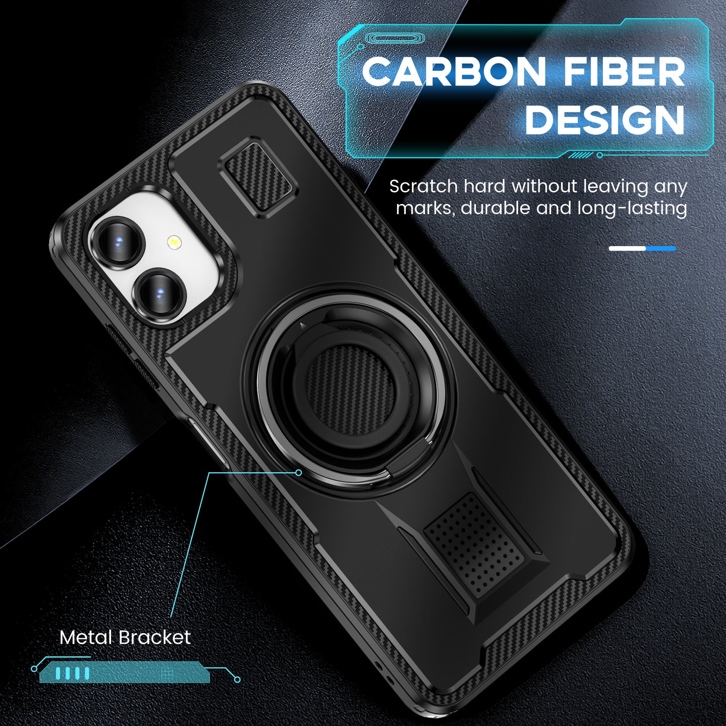 For Samsung Galaxy A06 Case TPU+PC Kickstand Phone Cover with Silicone Finger Strap - Black