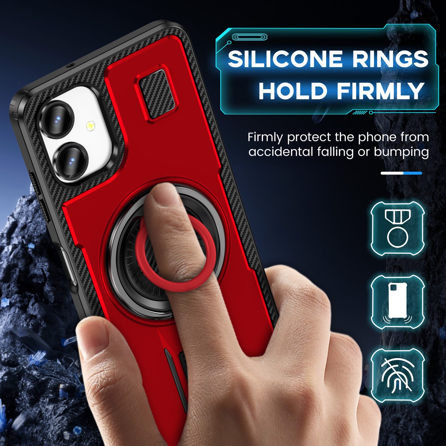 For Samsung Galaxy A06 Case TPU+PC Kickstand Phone Cover with Silicone Finger Strap - Red