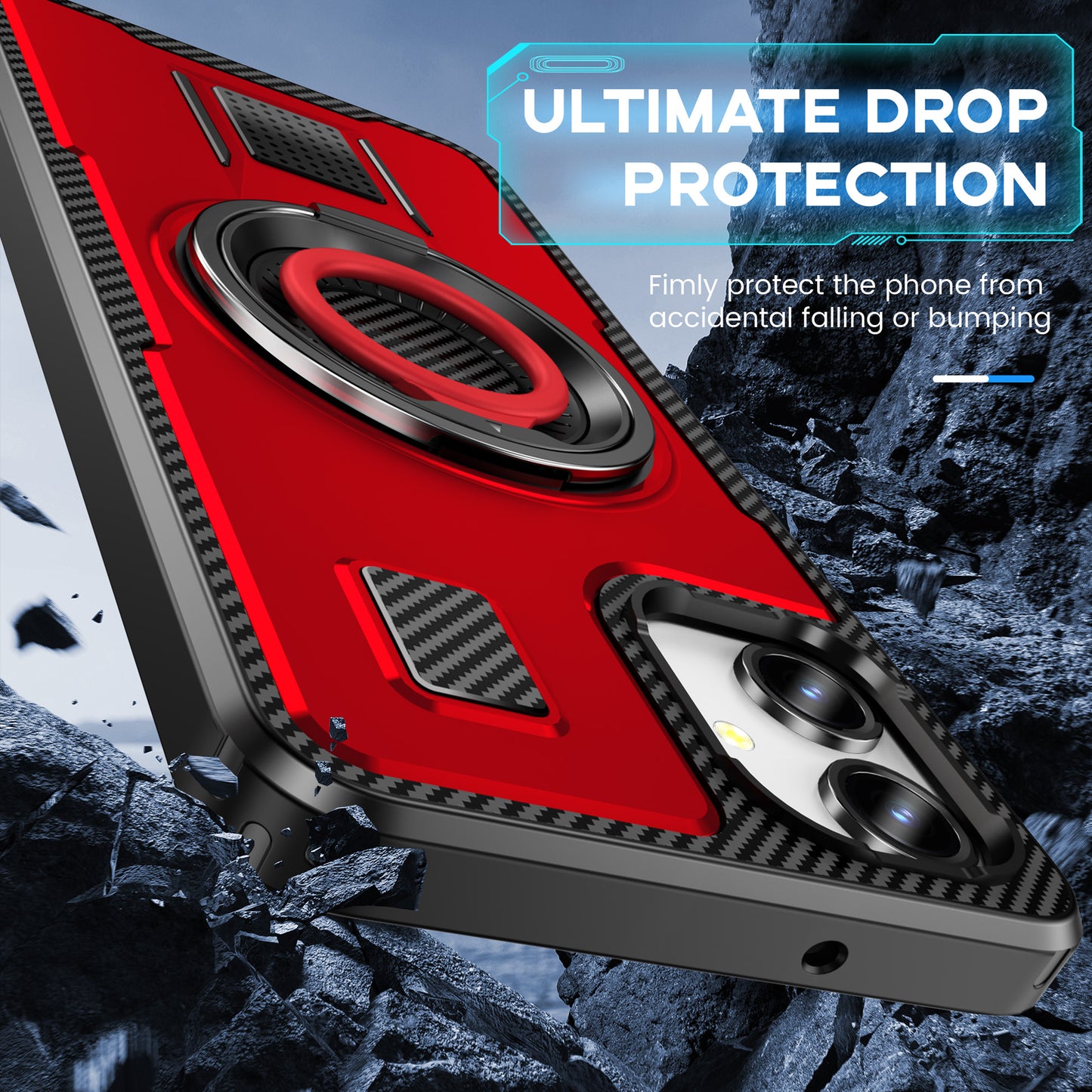 For Samsung Galaxy A06 Case TPU+PC Kickstand Phone Cover with Silicone Finger Strap - Red