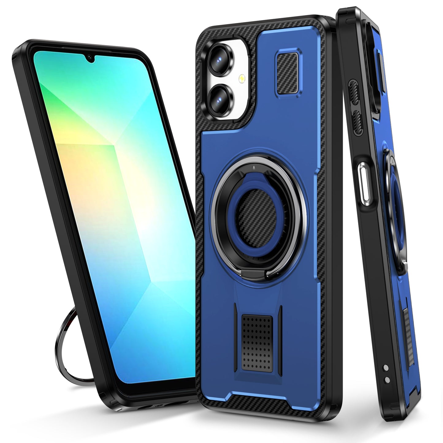 For Samsung Galaxy A06 Case TPU+PC Kickstand Phone Cover with Silicone Finger Strap - Blue