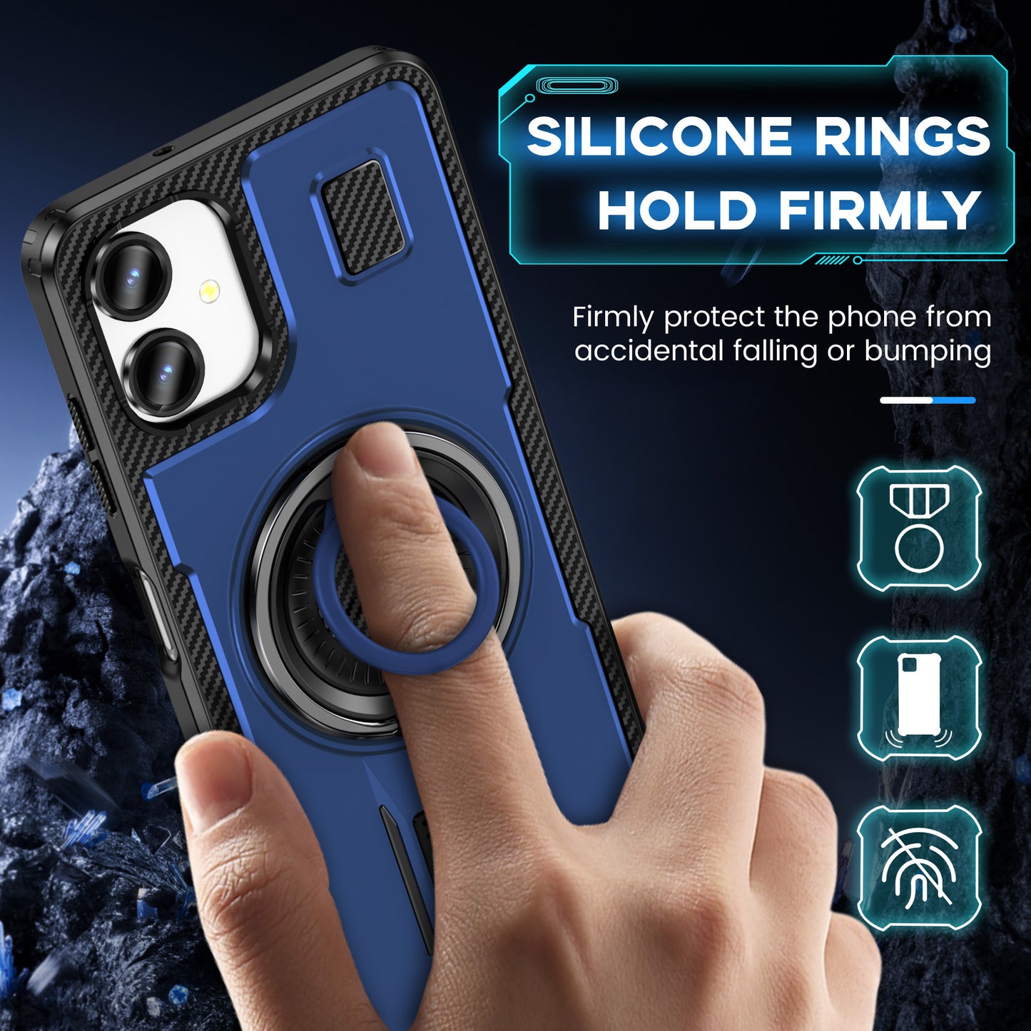 For Samsung Galaxy A06 Case TPU+PC Kickstand Phone Cover with Silicone Finger Strap - Blue