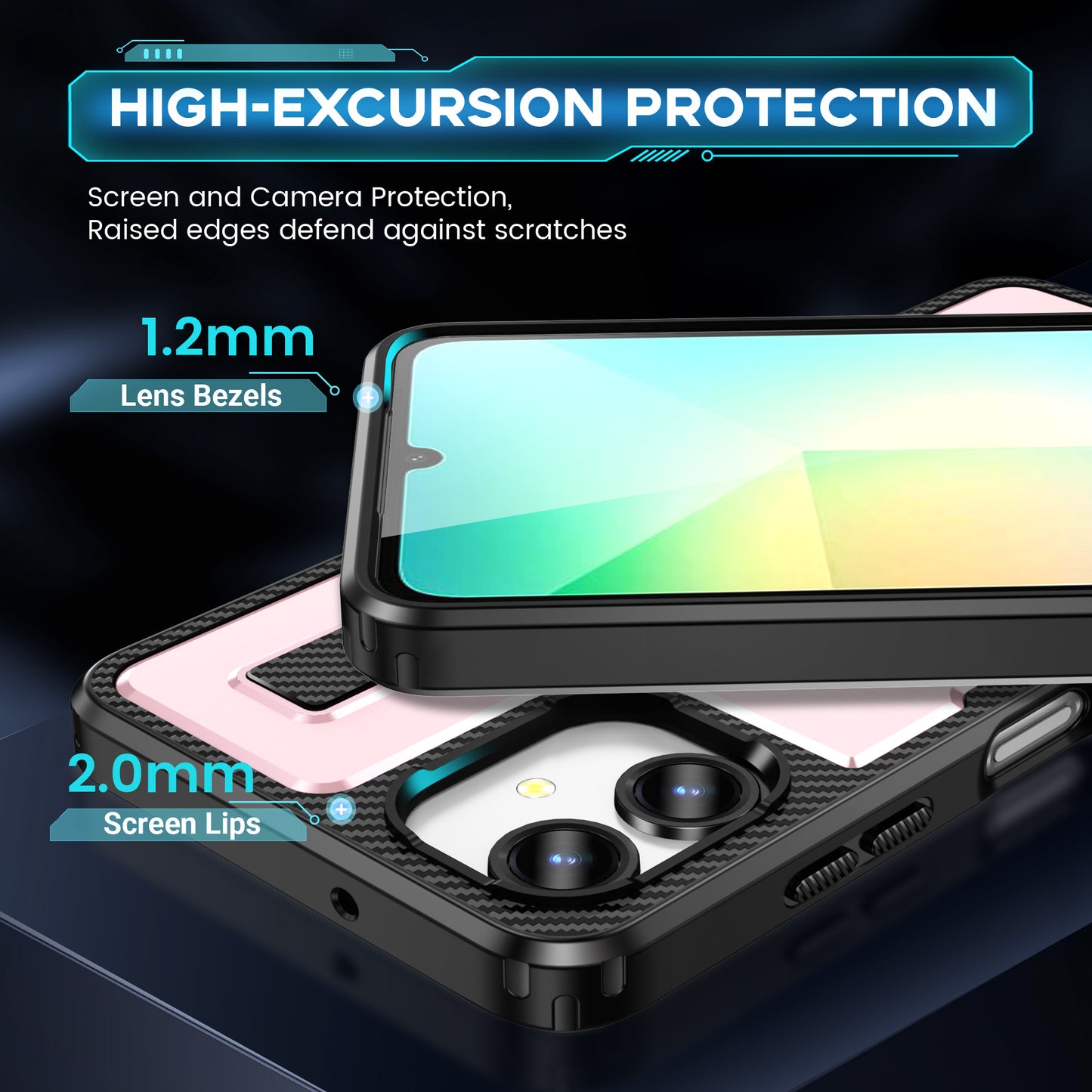 For Samsung Galaxy A06 Case TPU+PC Kickstand Phone Cover with Silicone Finger Strap - Rose Gold