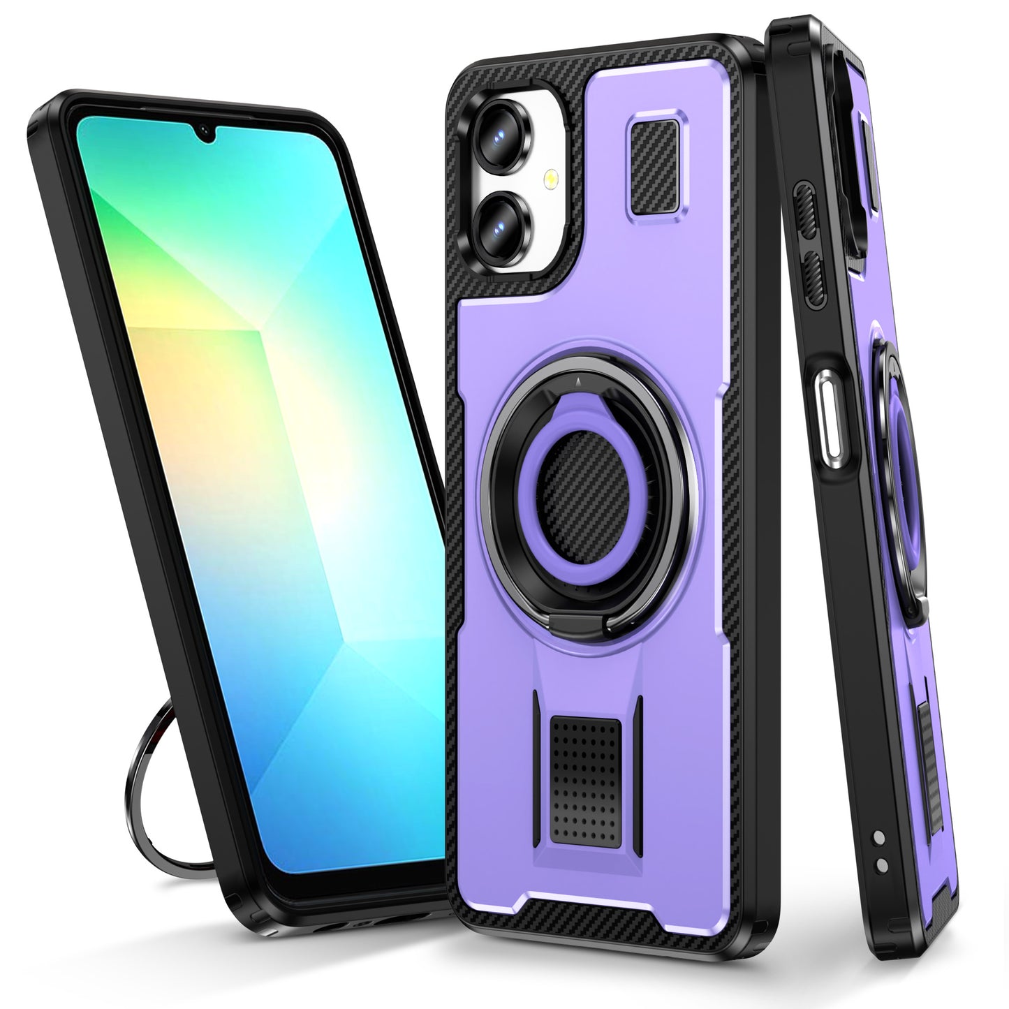 For Samsung Galaxy A06 Case TPU+PC Kickstand Phone Cover with Silicone Finger Strap - Purple