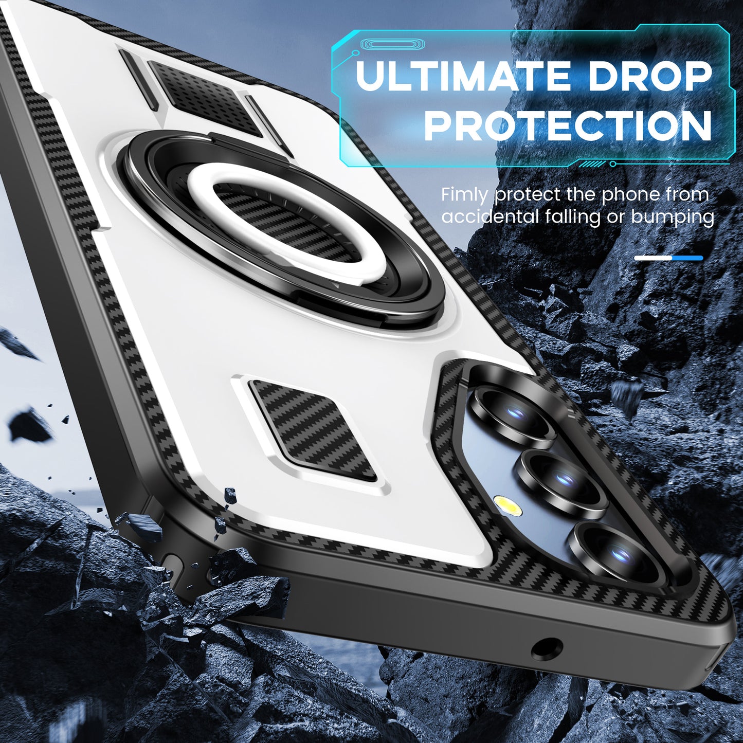 For Samsung Galaxy A16 5G / A16 4G Case TPU+PC Kickstand Phone Cover with Silicone Finger Strap - White