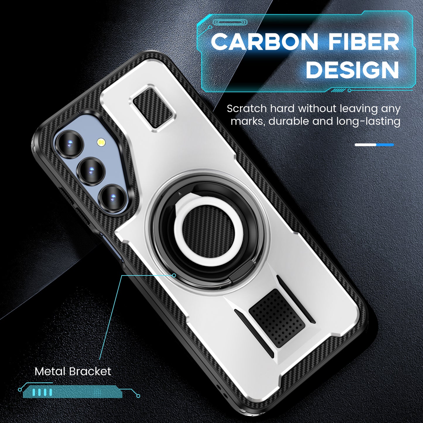 For Samsung Galaxy A16 5G / A16 4G Case TPU+PC Kickstand Phone Cover with Silicone Finger Strap - White