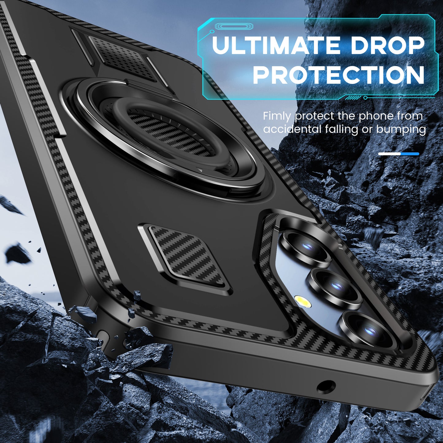 For Samsung Galaxy A16 5G / A16 4G Case TPU+PC Kickstand Phone Cover with Silicone Finger Strap - Black