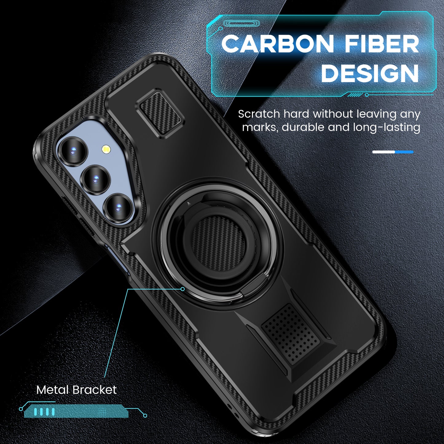 For Samsung Galaxy A16 5G / A16 4G Case TPU+PC Kickstand Phone Cover with Silicone Finger Strap - Black