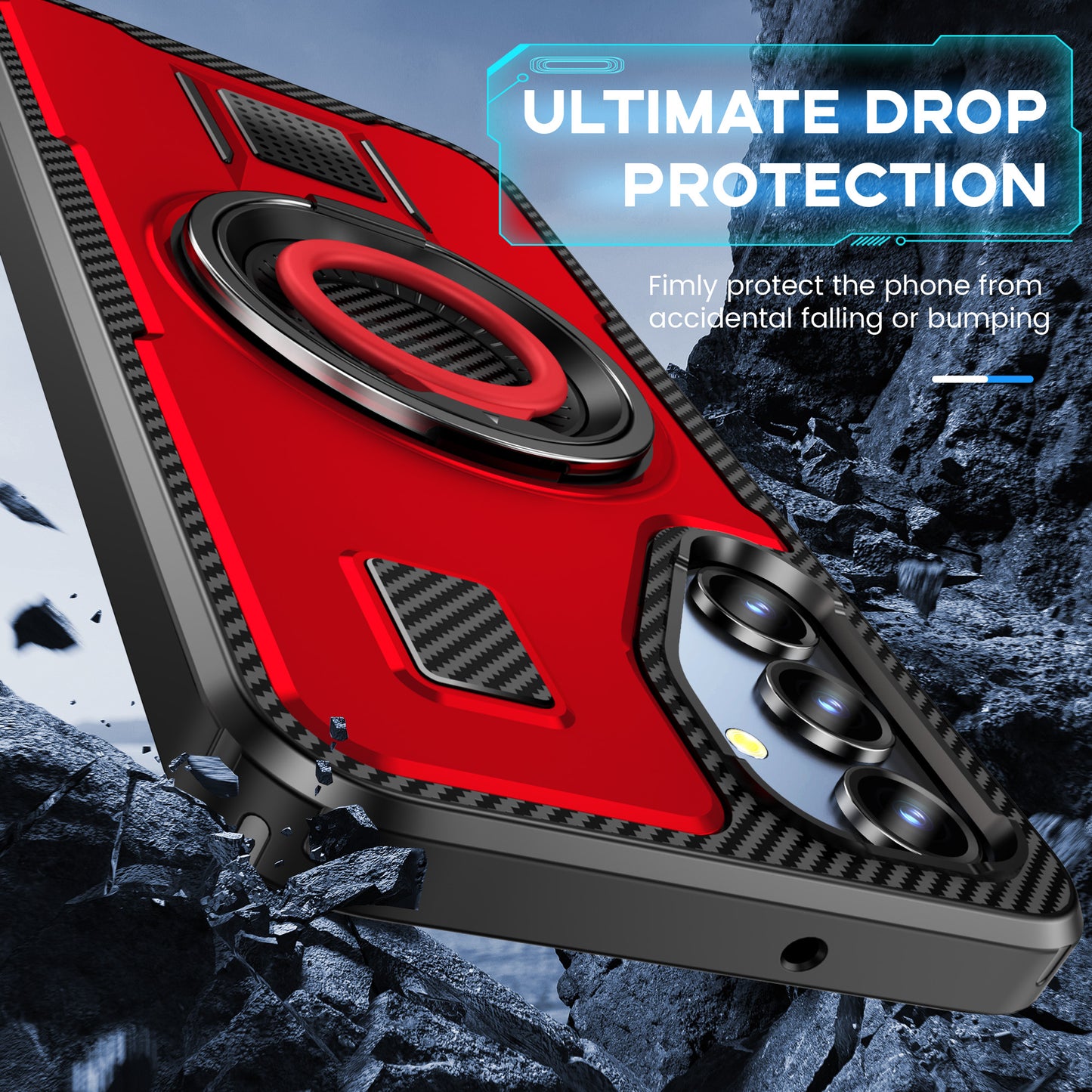 For Samsung Galaxy A16 5G / A16 4G Case TPU+PC Kickstand Phone Cover with Silicone Finger Strap - Red