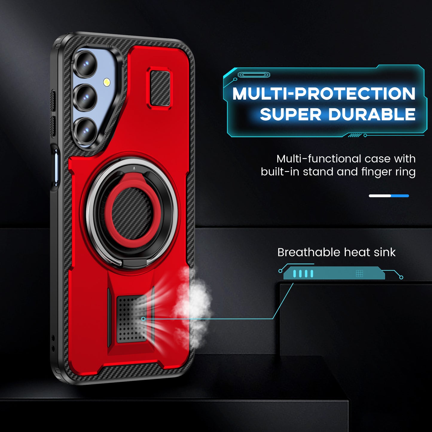 For Samsung Galaxy A16 5G / A16 4G Case TPU+PC Kickstand Phone Cover with Silicone Finger Strap - Red