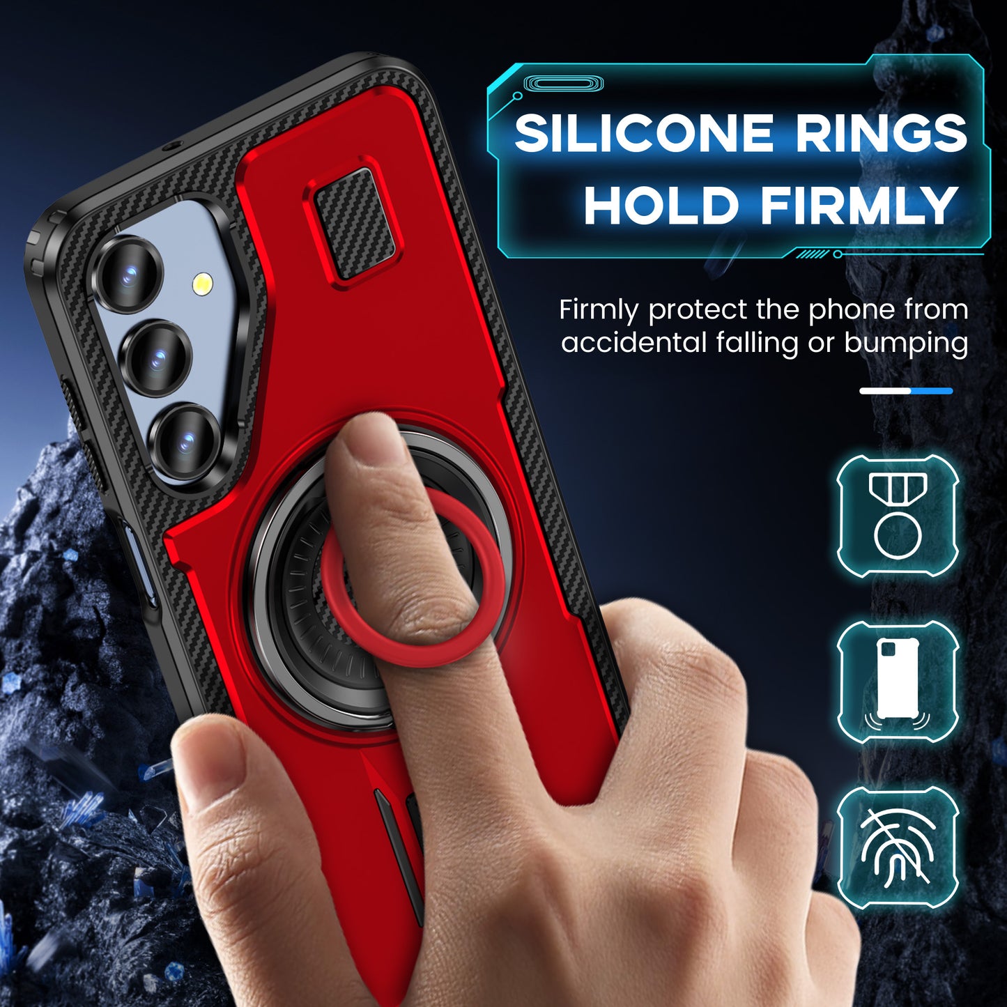 For Samsung Galaxy A16 5G / A16 4G Case TPU+PC Kickstand Phone Cover with Silicone Finger Strap - Red
