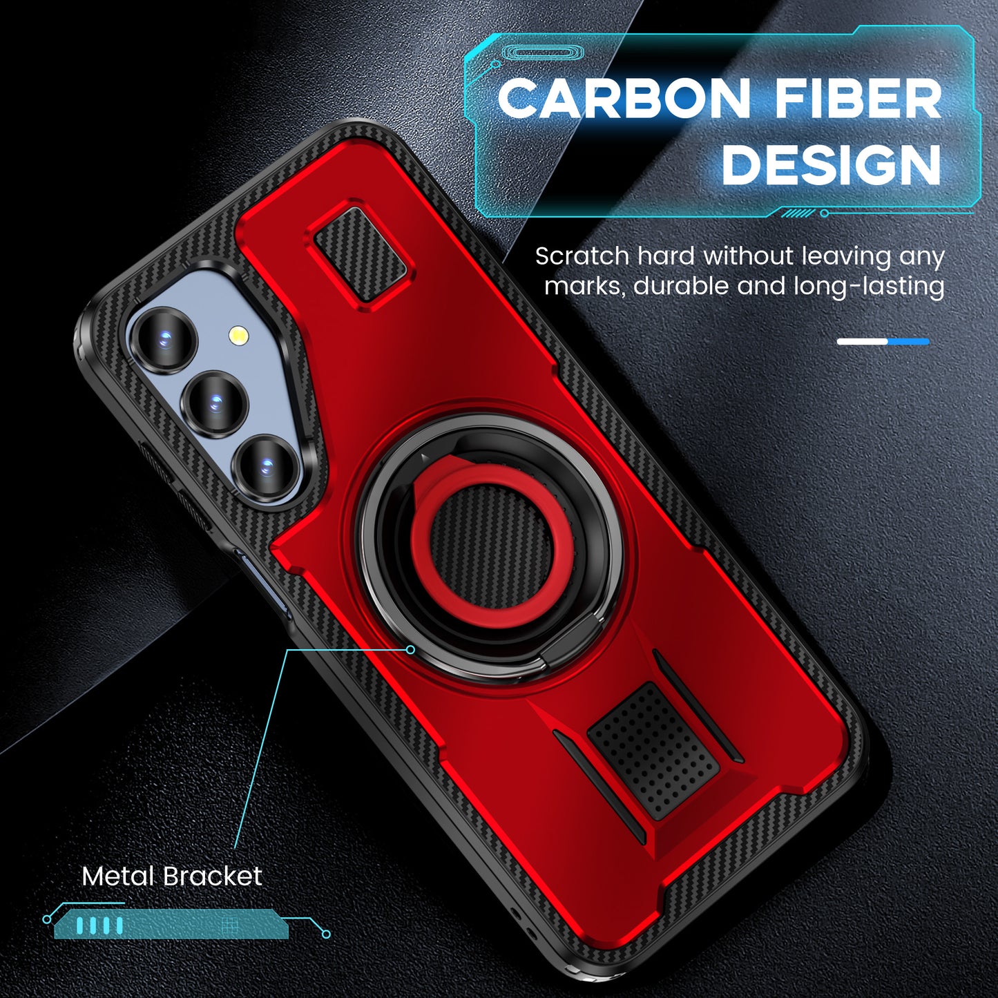 For Samsung Galaxy A16 5G / A16 4G Case TPU+PC Kickstand Phone Cover with Silicone Finger Strap - Red