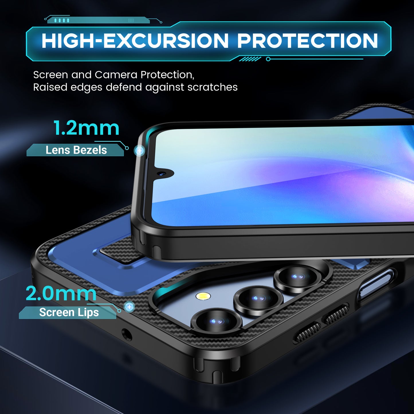 For Samsung Galaxy A16 5G / A16 4G Case TPU+PC Kickstand Phone Cover with Silicone Finger Strap - Blue