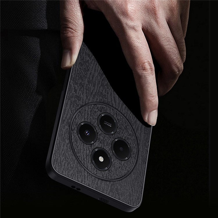 For Xiaomi Poco C75 4G / Redmi 14R 5G / 14C 4G Case Wood Texture PU Leather Coated PC+TPU Phone Cover - Blue