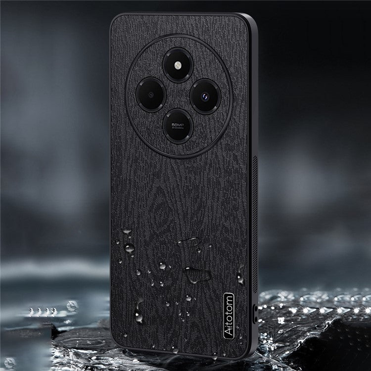 For Xiaomi Poco C75 4G / Redmi 14R 5G / 14C 4G Case Wood Texture PU Leather Coated PC+TPU Phone Cover - Blue