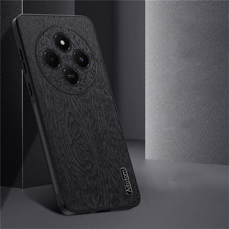 For Xiaomi Poco C75 4G / Redmi 14R 5G / 14C 4G Case Wood Texture PU Leather Coated PC+TPU Phone Cover - Blue