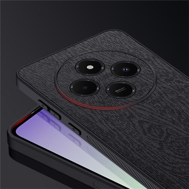 For Xiaomi Poco C75 4G / Redmi 14R 5G / 14C 4G Case Wood Texture PU Leather Coated PC+TPU Phone Cover - Blue