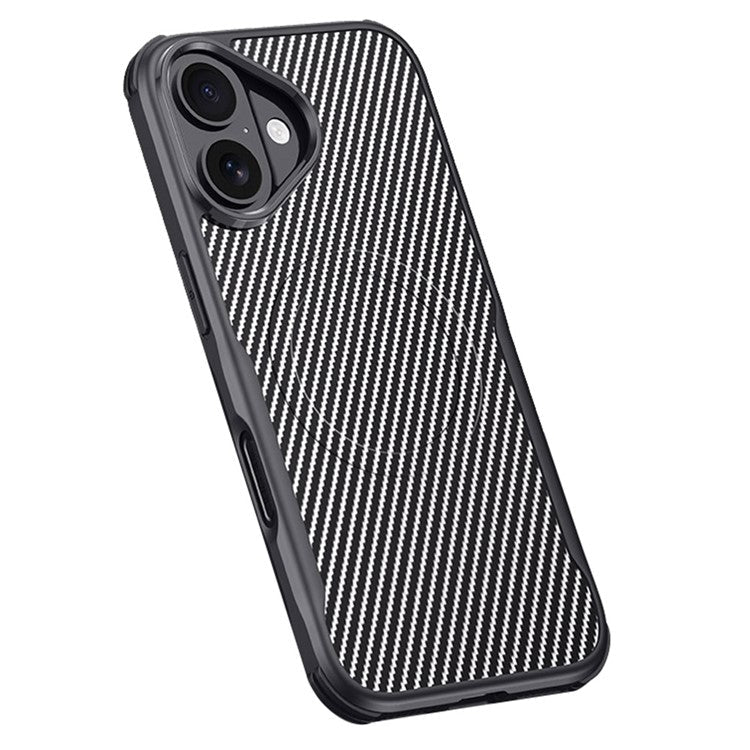 For iPhone 16 Case Compatible with MagSafe Carbon Fiber Texture Leather Coated PC+Silicone Protective Cover - Grey