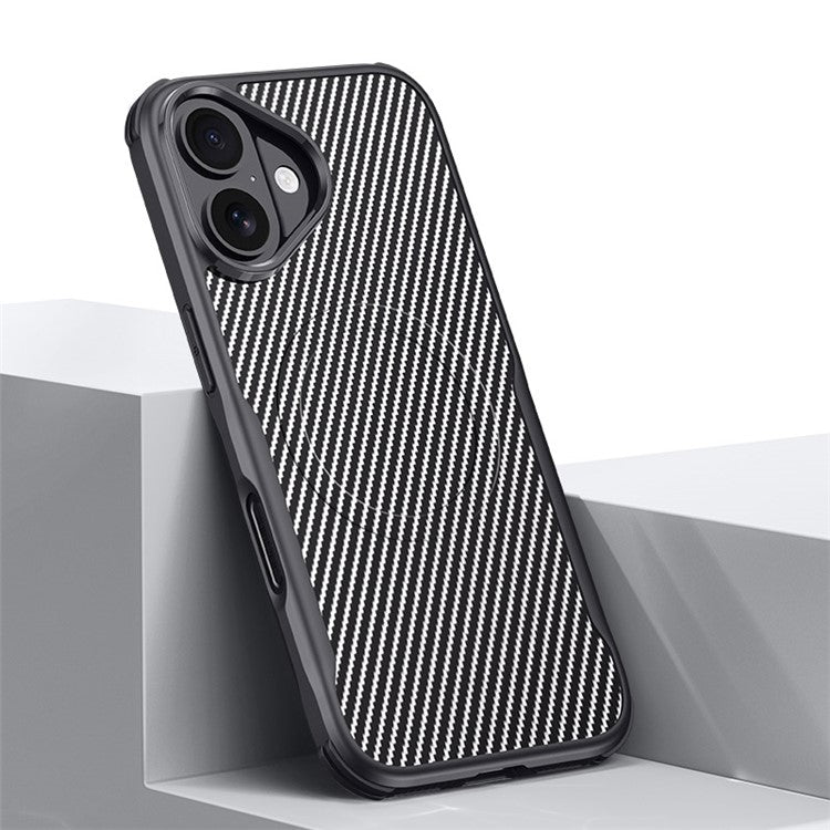 For iPhone 16 Case Compatible with MagSafe Carbon Fiber Texture Leather Coated PC+Silicone Protective Cover - Grey