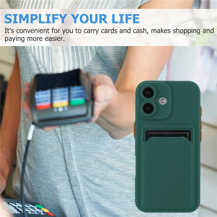 For iPhone 16 Plus Case Flexible TPU Phone Cover with Back Card Slot - Midnight Green