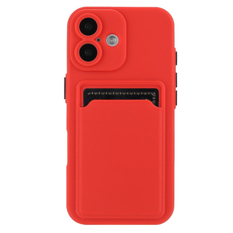 For iPhone 16 Plus Case Flexible TPU Phone Cover with Back Card Slot - Red
