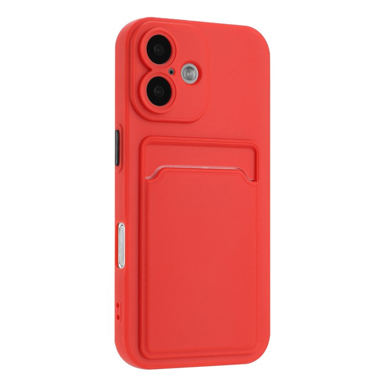 For iPhone 16 Plus Case Flexible TPU Phone Cover with Back Card Slot - Red